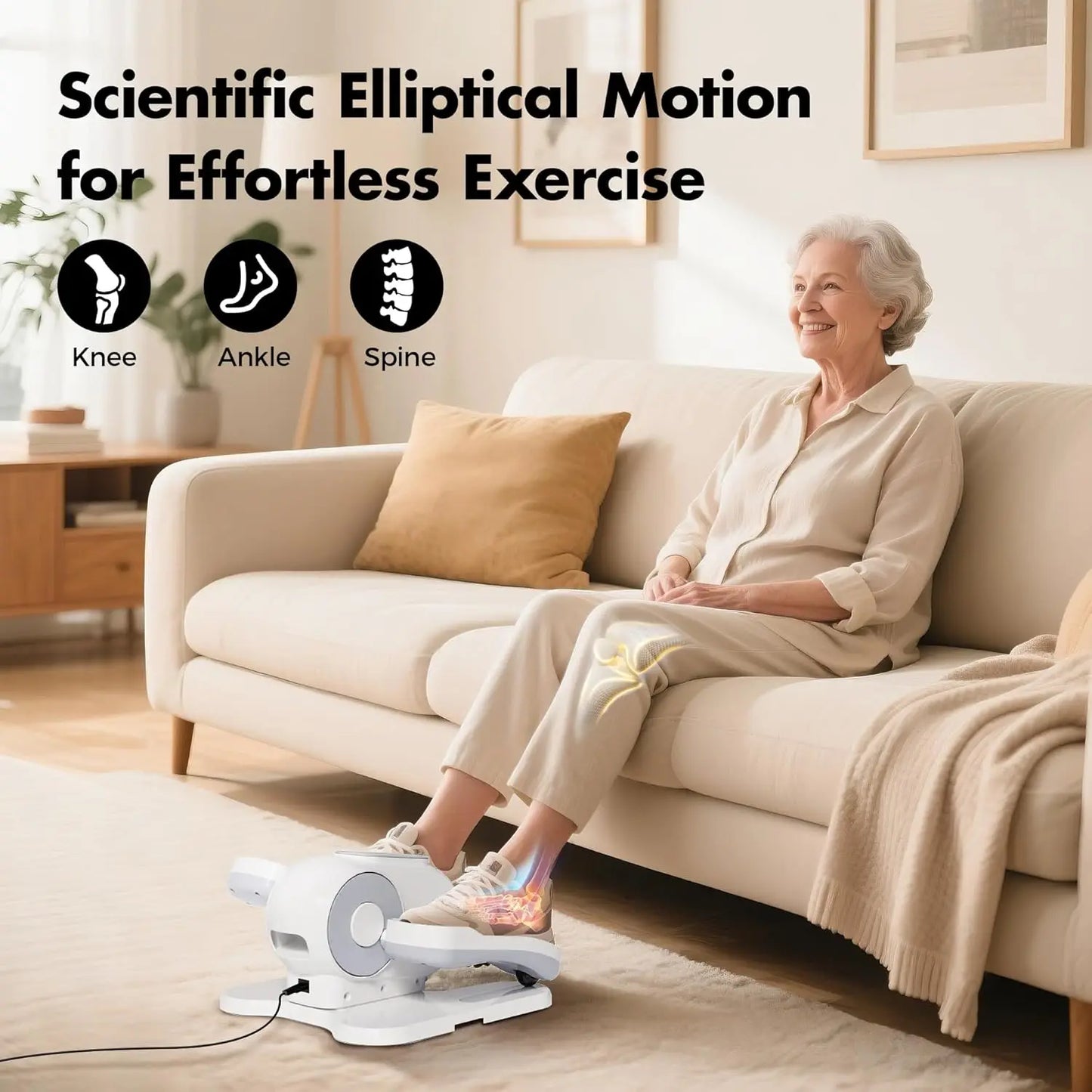 Under Desk Elliptical Machine with Remote Control, Portable Quiet Pedal Exerciser for Seniors and Office Use