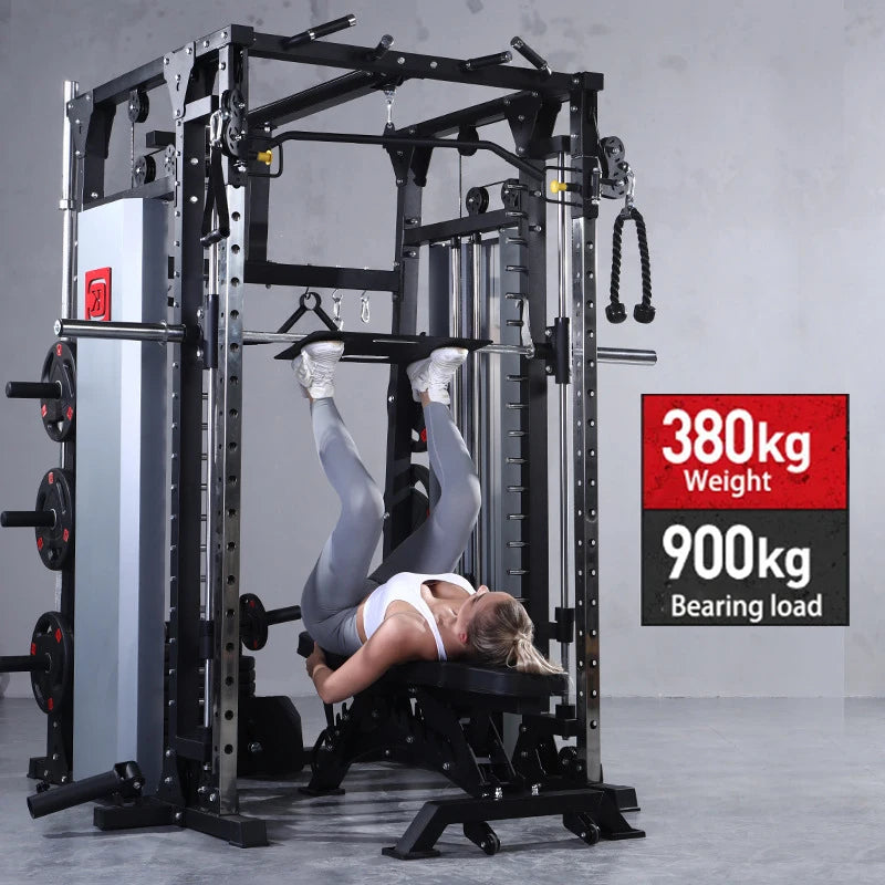 Smith machine Dispositivo de entrenamiento integral, marco de pórtico, estante de sentadillas, banco de empuje, equipo de Fitnes