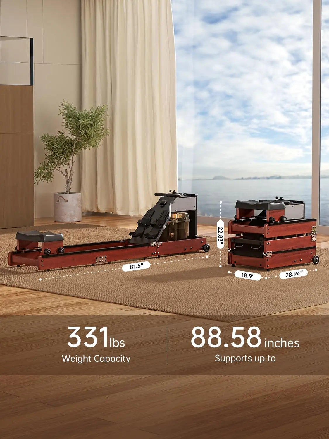 Magnetic/Water Row Machine for Home Rower 331LB Weight Capacity, Folding Rowing Machine with LED Monitor, App, Customized