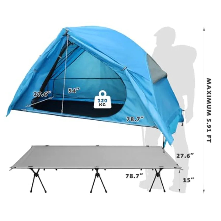 4-in-1 Camping Cot Tent Foldable Elevated Tent Set for 1 Person to Use Elevated Camping Bed Tent for Outdoor Hiking Camping