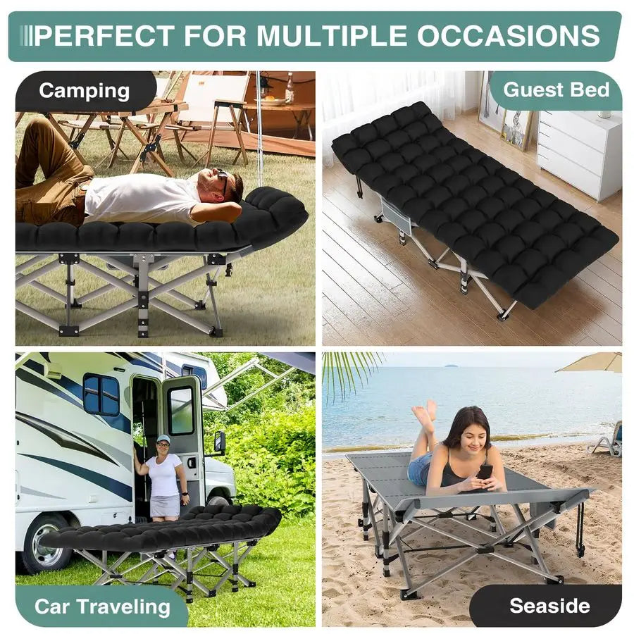 Camping Cot for Adults, HeavyDuty Portable Cot Bed with Mattress, Foldable Padded Sleeping Cots for Camping Travel Tent Day Bed