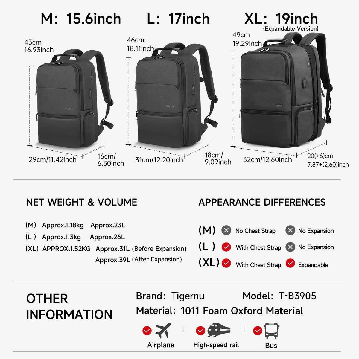 Tigernu Travel Backpacks For Men 15.6 17 19'' Laptop Backpack Male Business Backpack Bags For School Backpack Mochila Knapsack