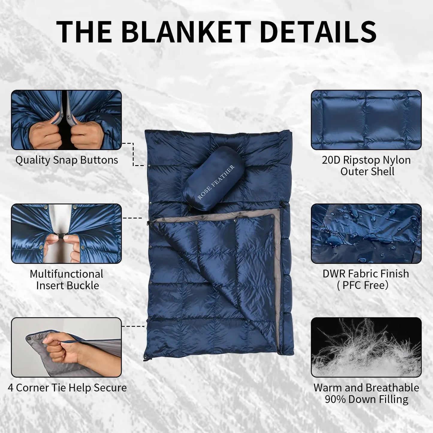 Lightweight Packable Down Camping Blanket Warm Puffy Outdoor Travel Quilt for Hiking Backpacking Festivals Water-Resistant