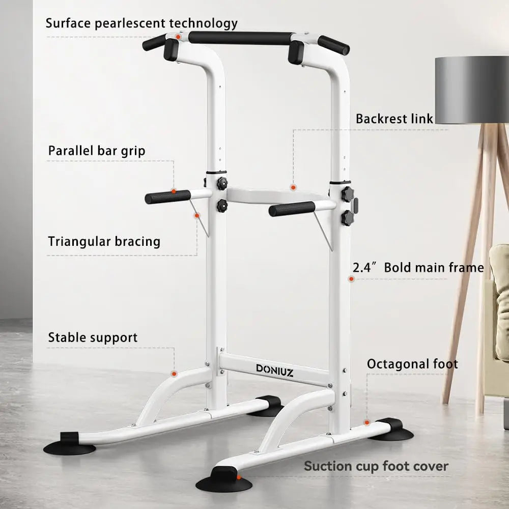 Adjustable Height Power Tower Pull Up Bar Dip Station Multi-Function Home Gym Strength Training Equipment