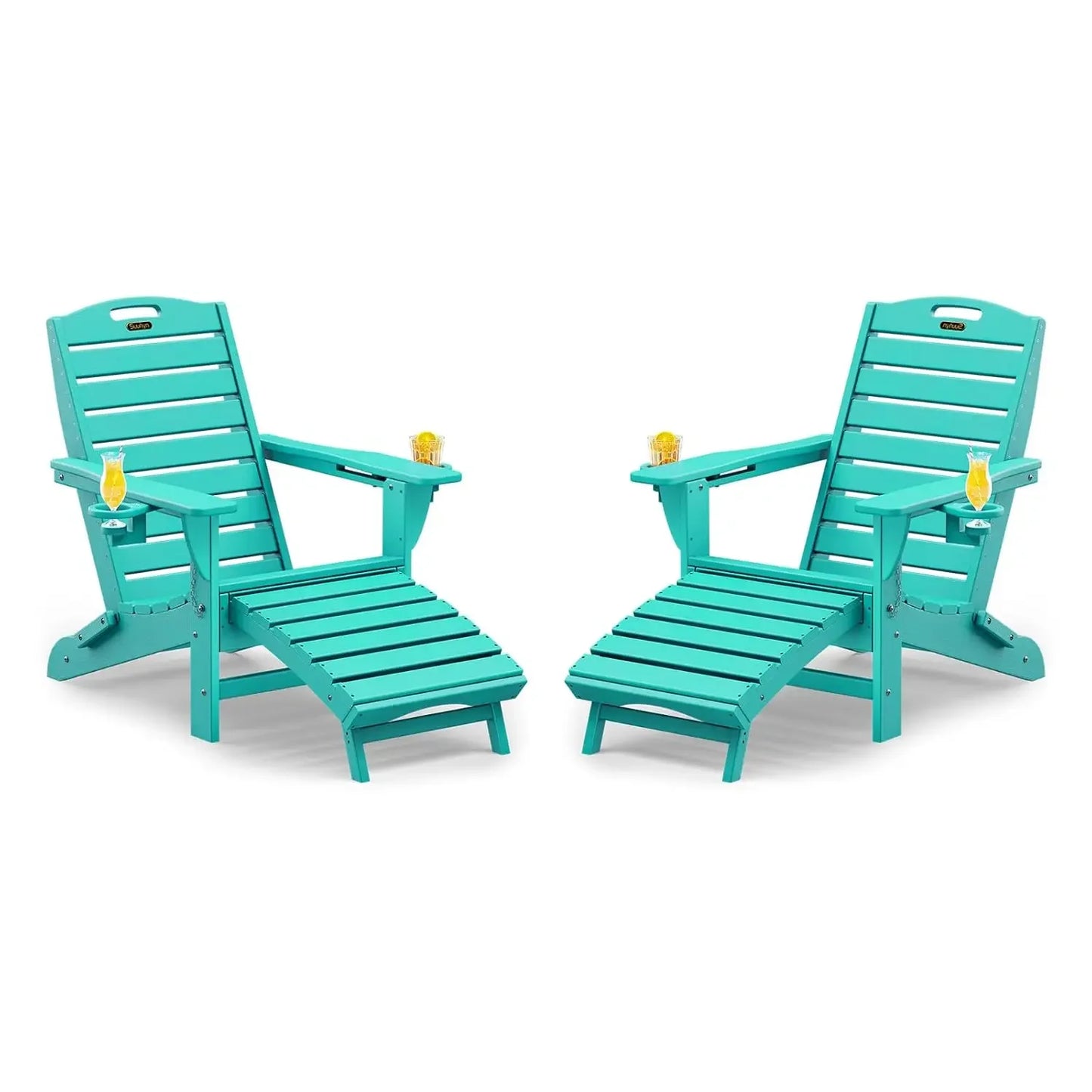 Set of 2 Folding Adirondack Chairs HDPE with Retractable Ottoman,Weather Resistant Patio, Customized