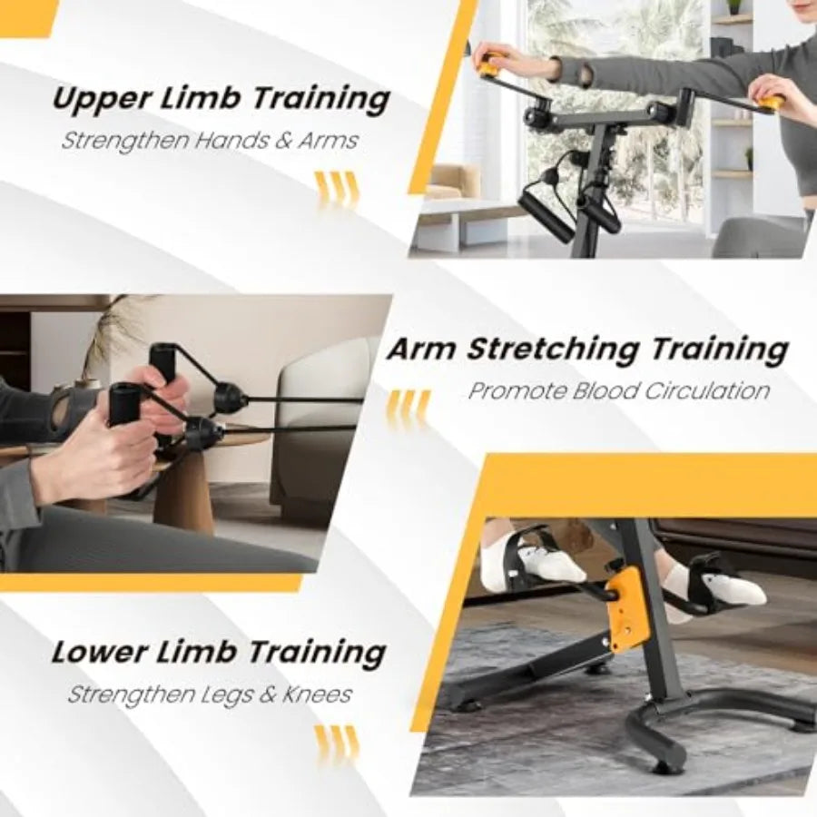 Foldable Pedal Exerciser for Seniors Hand Arm Leg Knee Physical Therapy Exercise Bike with Adjustable Height Handgrip Resistanc