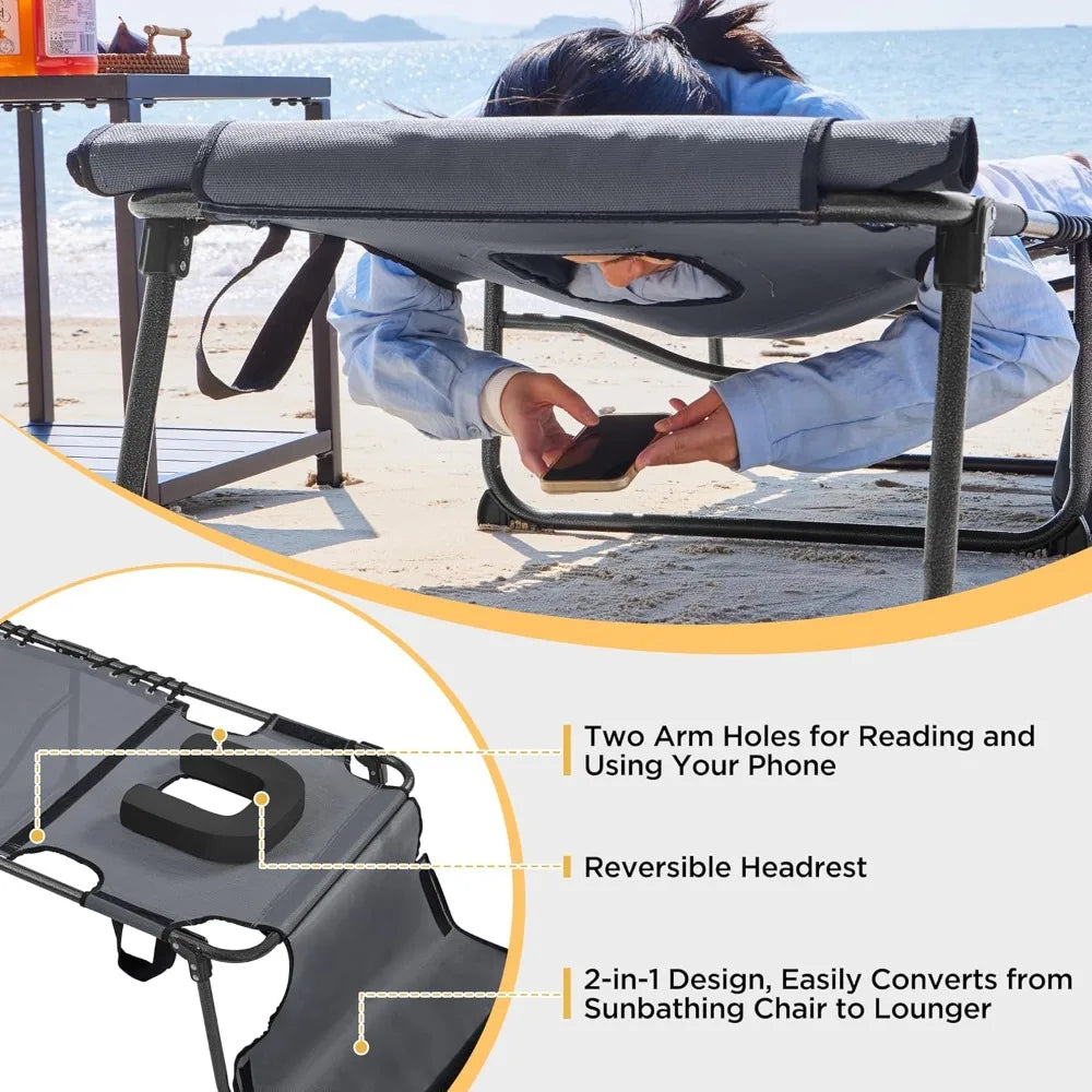 Outdoor Folding Tanning Chair, Portable Tanning Lounger with Removable Padded Cushion and Face Hole, 5-Position, Customized
