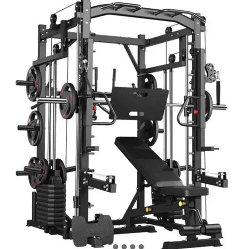 Upgraded Luxury Multifunctional Smith Machine Set With 100kg Counterweight+100kg Weight Plate+Bench Free Tax Door To Door