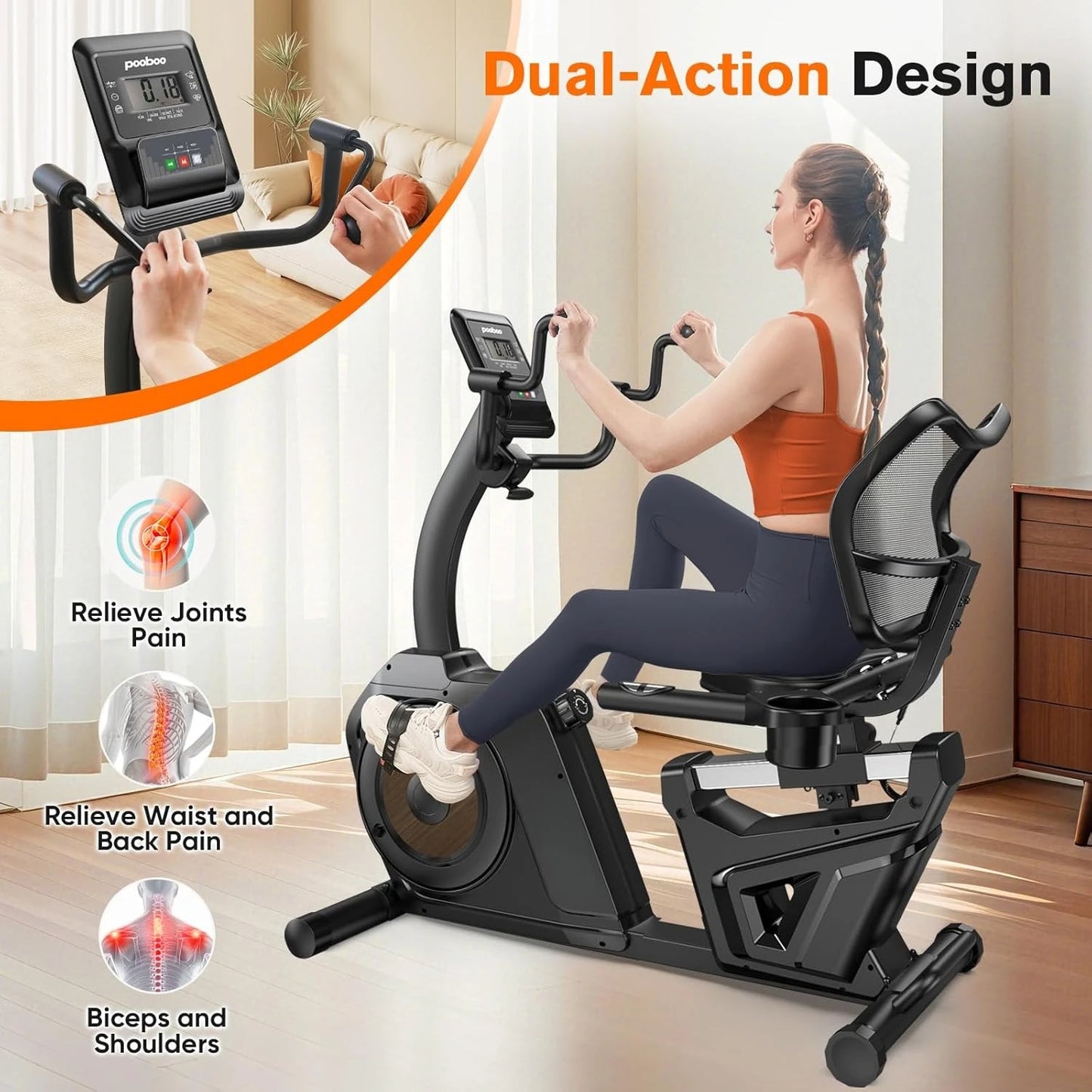 Recumbent Exercise Bike, Stationary Bikes for Home with Arm Exerciser, Magnetic Recumbent Bike with Ergonomic, Customized