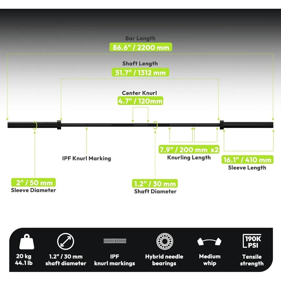 45 lb 20 kg  Barbell 2inch Weight Bar for Bench Press 1000 lb HighCapacity 7Foot Hard Chrome Standard Powerlifting Strength Tra