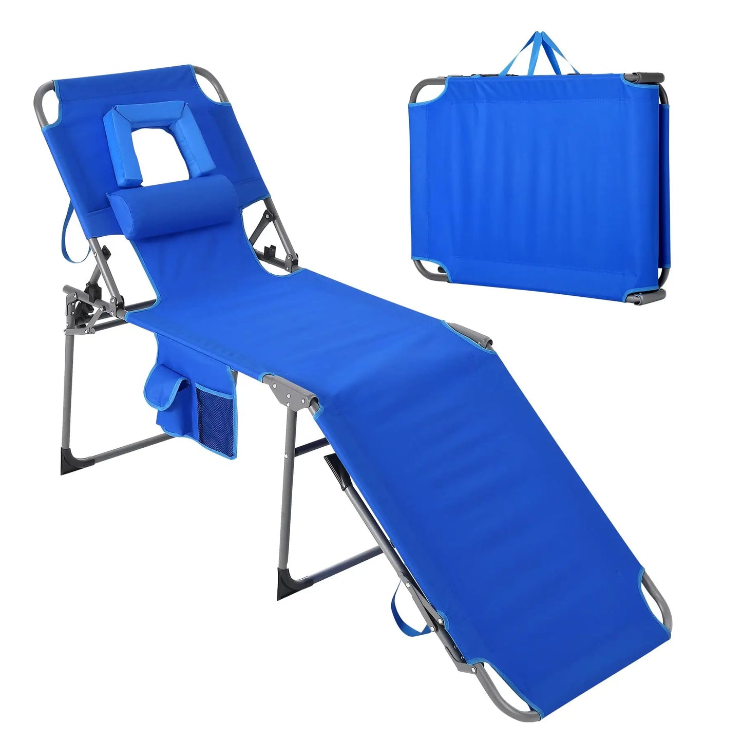 Portable Tanning Chair With Face Hole Folding Beach Lounge Chair 5-Position Face Down Chaise For Outdoor Poolside Patio