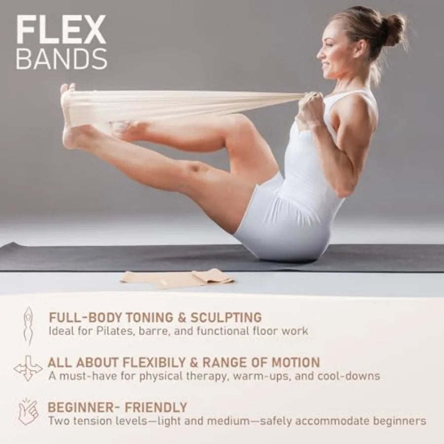 15-Inch Pilates Ring with Core Ball Resistant Loops and Flex Bands Home Workout Kit in Black for Effective Training