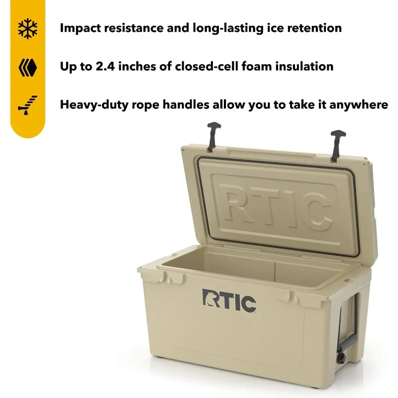 RTIC 65 QT Ultra-Tough Cooler Hard Insulated Portable Ice Chest Box for Beach, Drink, Beverage, Camping, Picnic, Fishing, Boat