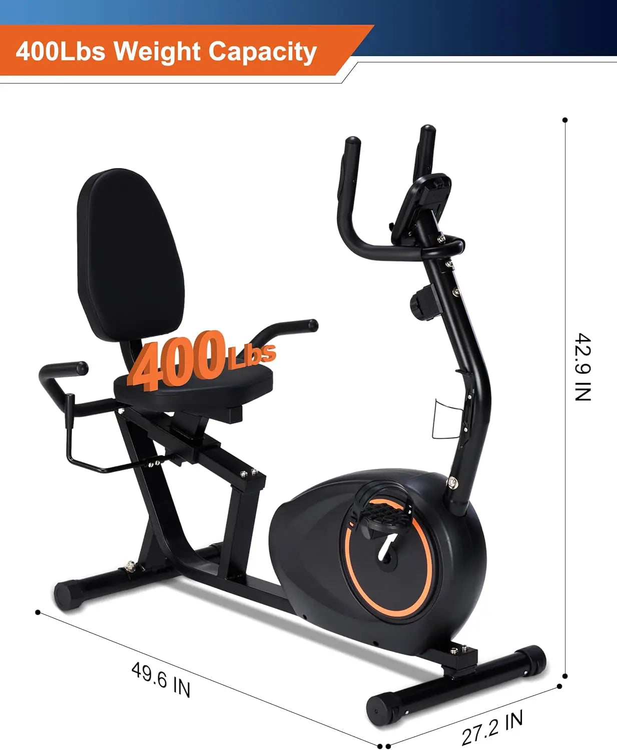 Recumbent Exercise Bike for Adults & Seniors, 400LB Capacity, Adjustable Seat, LCD Monitor