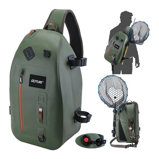 Goture IPX8 840D TUP Waterproof Dry Backpack for Fishing Trout Fishing Tackle Backpack Fly Sling Pack Fishing Tool Storage Bag