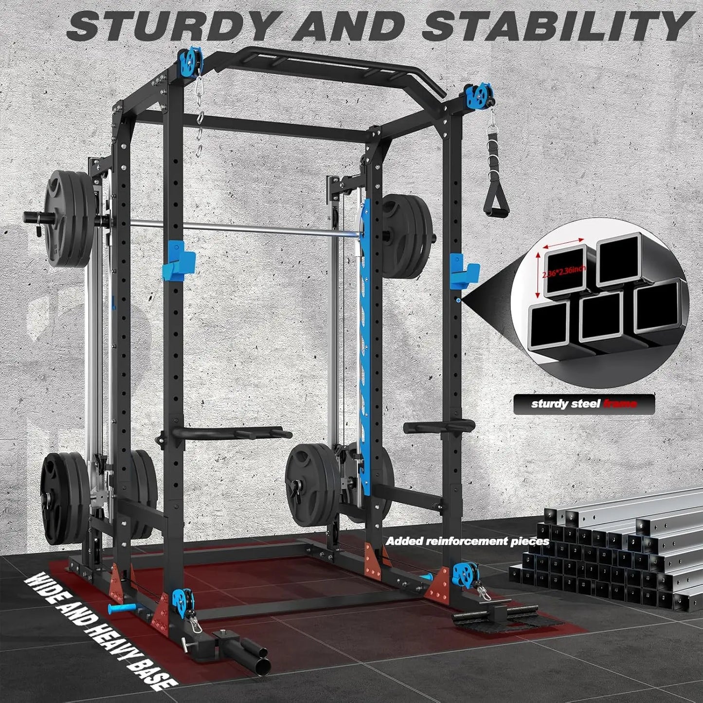 Power Cage with Cable Crossover/Smith Machine System LAT-Pull Down System Power Rack Squat Rack Training, Customized