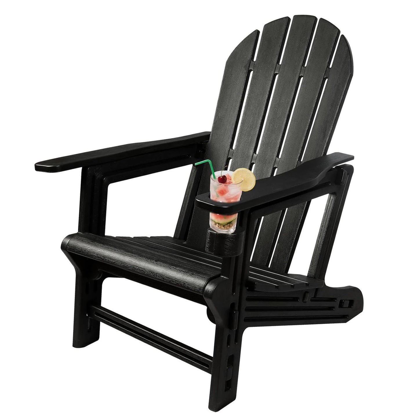 Plastic Beach Lounge Chair Fixed Design Detachable Durable with Cup Holder Black for Outdoor Garden Relaxation-Unfoldable/Study