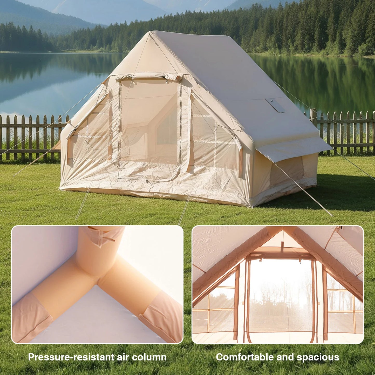Air Glamping Tents with Pump Inflatable Camping Tent Waterproof Oxford for Outdoors