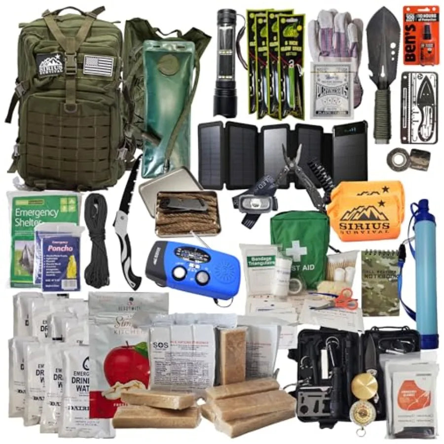 72-Hour Emergency Bug Out Bag with Survival Gear - Premium Pre-Packed Backpack Kit - Durable Material - Olive Green - Comprehen