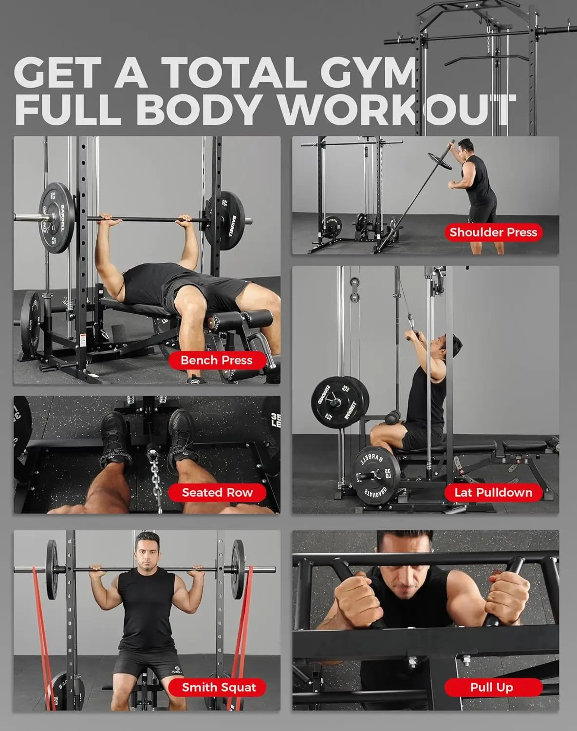 Smith Machine Home Gym Power Cage (1:1 Ratio Strength Trainer) (Space Saving Design) (with 8 Free Attachments), Customized