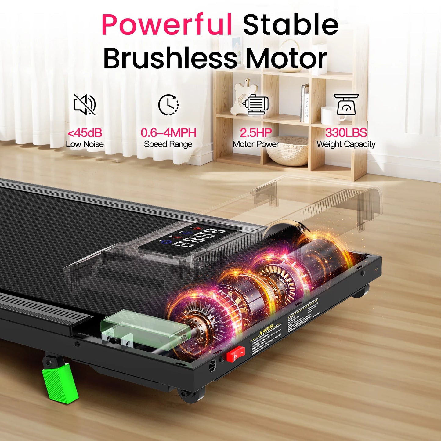 Akluer Walking Pad Treadmill with Incline, Portable Under Desk Brushless Treadmill 330lbs Capacity, 2.5hp Brushless Motor