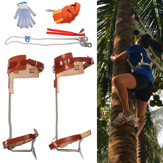 Climbing Pitons Tree Climbing Gear Kit with Safety Harness Rope Gloves Stainless Steel Double Claw Tree Climbing Tools