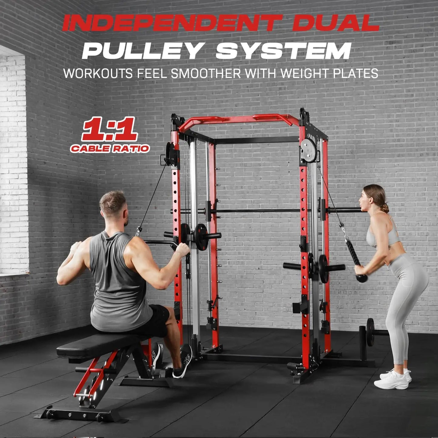 Power Cage Home Gym, Dual Pulley Cable Crossover System, All-in-One Squat Power Rack with Strength Training, Customized