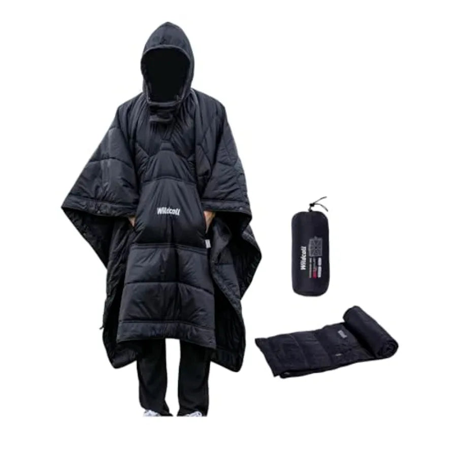 Hooded Camping Blanket with 3M Thinsulate Insulation Wearable Poncho Blanket Ultralight Foldable Quilt Sleeping Bag for Outdoor