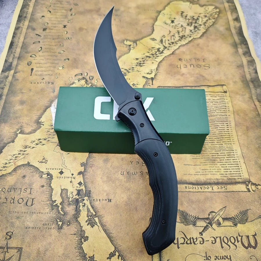 Curved-edge Folding Knife CR7471 with 8Cr13Mov Blade. Ebony/resin Handle Outdoor Climbing Adventure and Rescue Knife Man's Gift