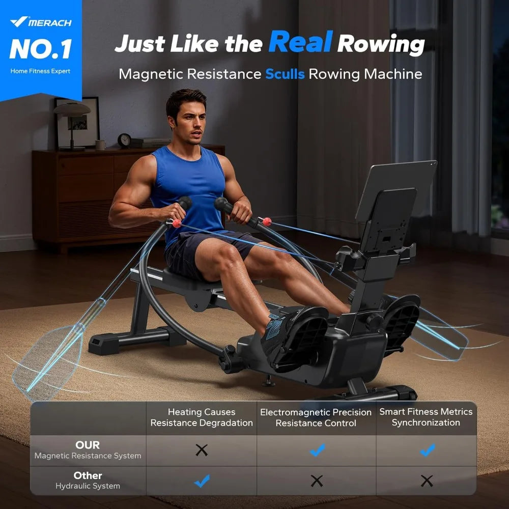 Magnetic Rowing Machine with 16-Level Resistance, Bluetooth App & 1000+ Workouts - Ultra-Quiet Home Fitness Equipment