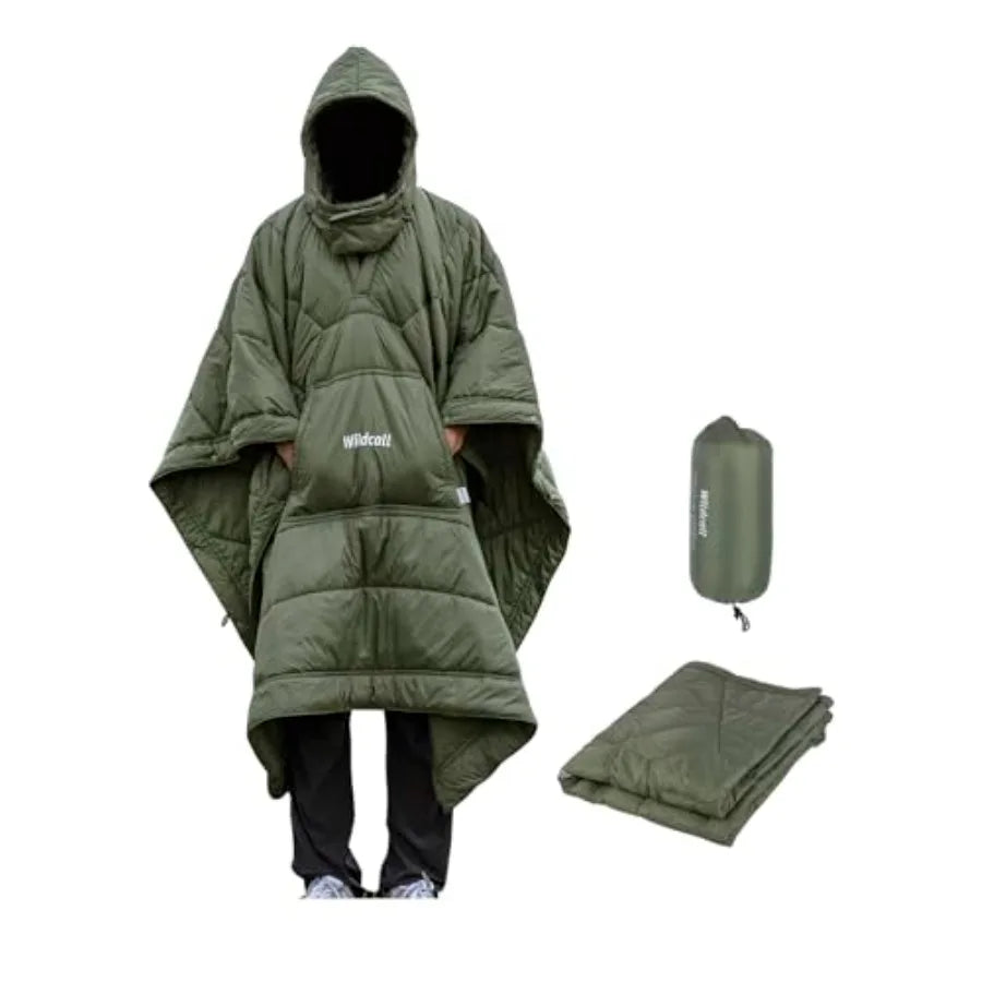 Hooded Camping Blanket with 3M Thinsulate Insulation Wearable Poncho Blanket Ultralight Foldable Quilt Sleeping Bag for Outdoor