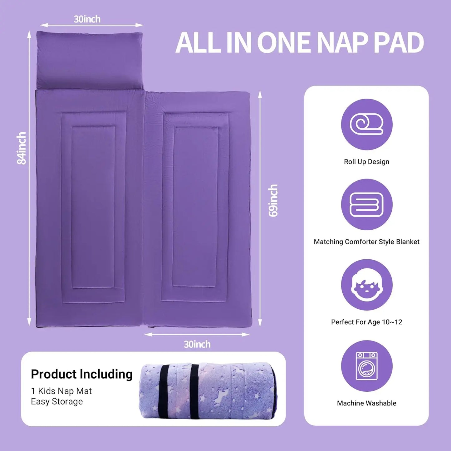 Glow in The Dark Sleeping Bag for Kids 10-12 Years, Soft Nap Mat with Pillow & Blanket for Travel Camping