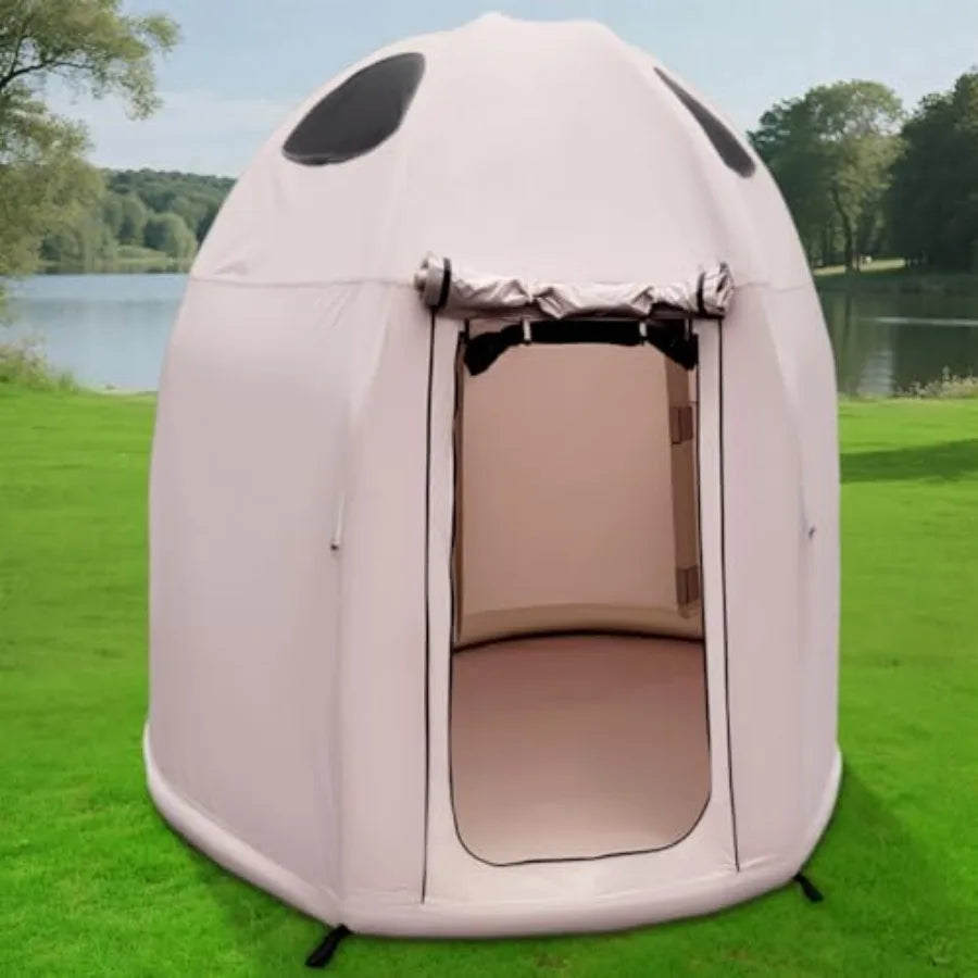 Inflatable Camping Tent with Hand Pump 4 Season Waterproof Outdoor Ox 2-4 Person Tent with Mesh Windows Door in Blue for Outdoo