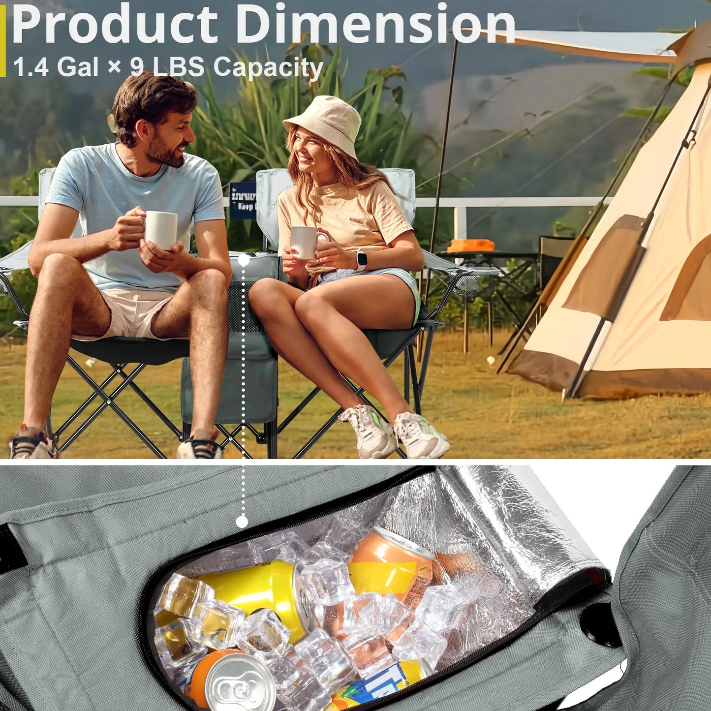 Folding Camping Outdoor Picnic Double Chairs with Umbrella Table Cooler Beach