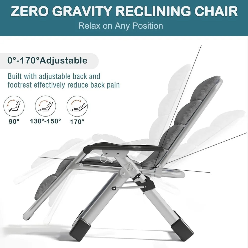 Padded Zero Gravity Chair, Folding Outdoor Lounge Chairs, Adjustable Reclining Camping Chairs with Cup Holder, Customized