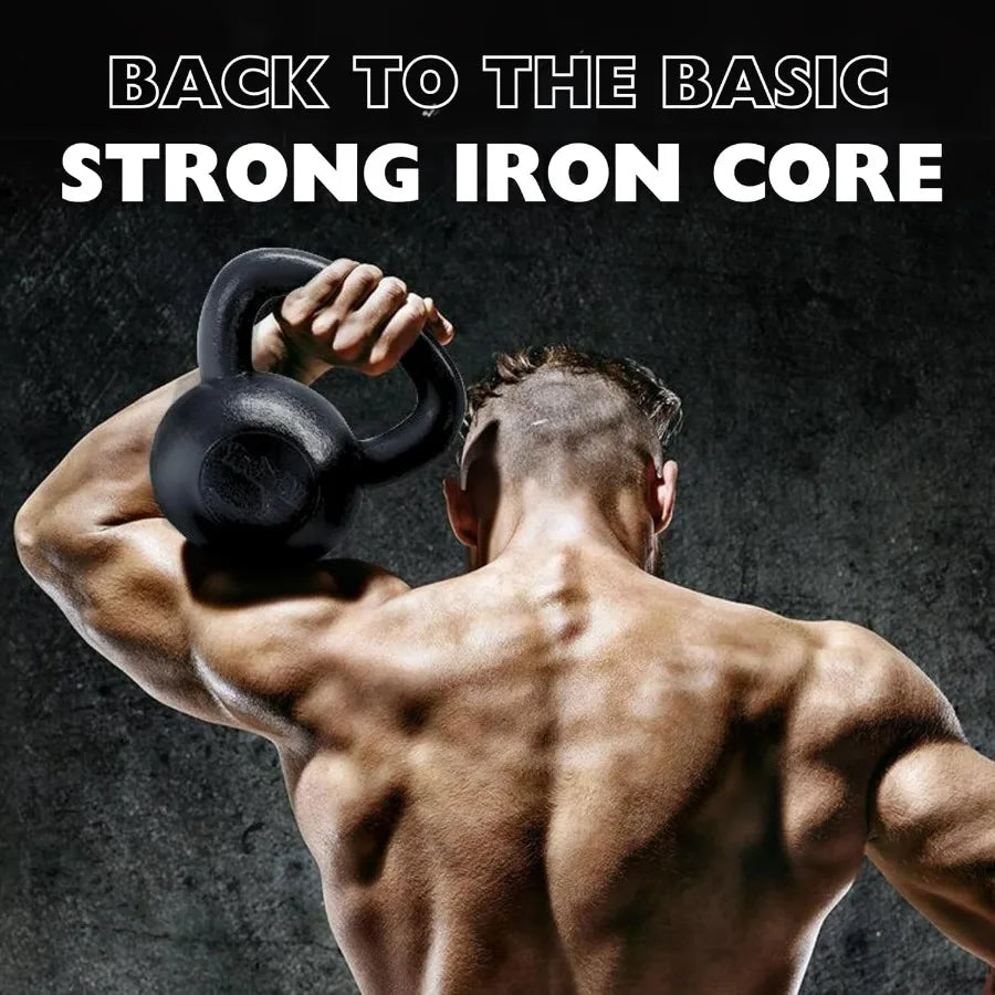 Kettlebell Sets, 5 - 10 - 15 - 20 - 25 - 30 LB Cast Iron Strength Training Kettlebells, Wide Handles & Flat Bottom, Multi-Level