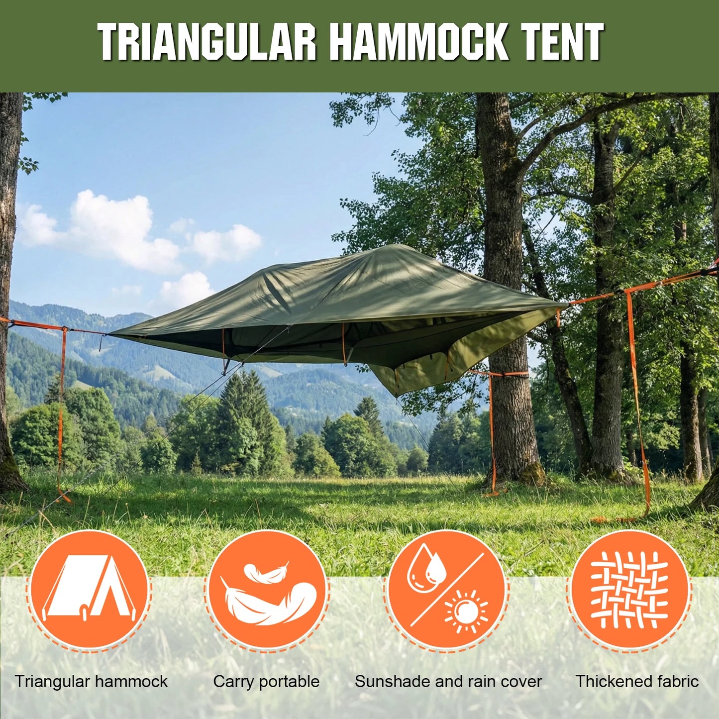 3 Point Hammock Tent for 2-Person W/Mosquito Net & RainFly Lay Flat Hammock 660 LBS Load Capacity for Outdoor Backpacking Hiking