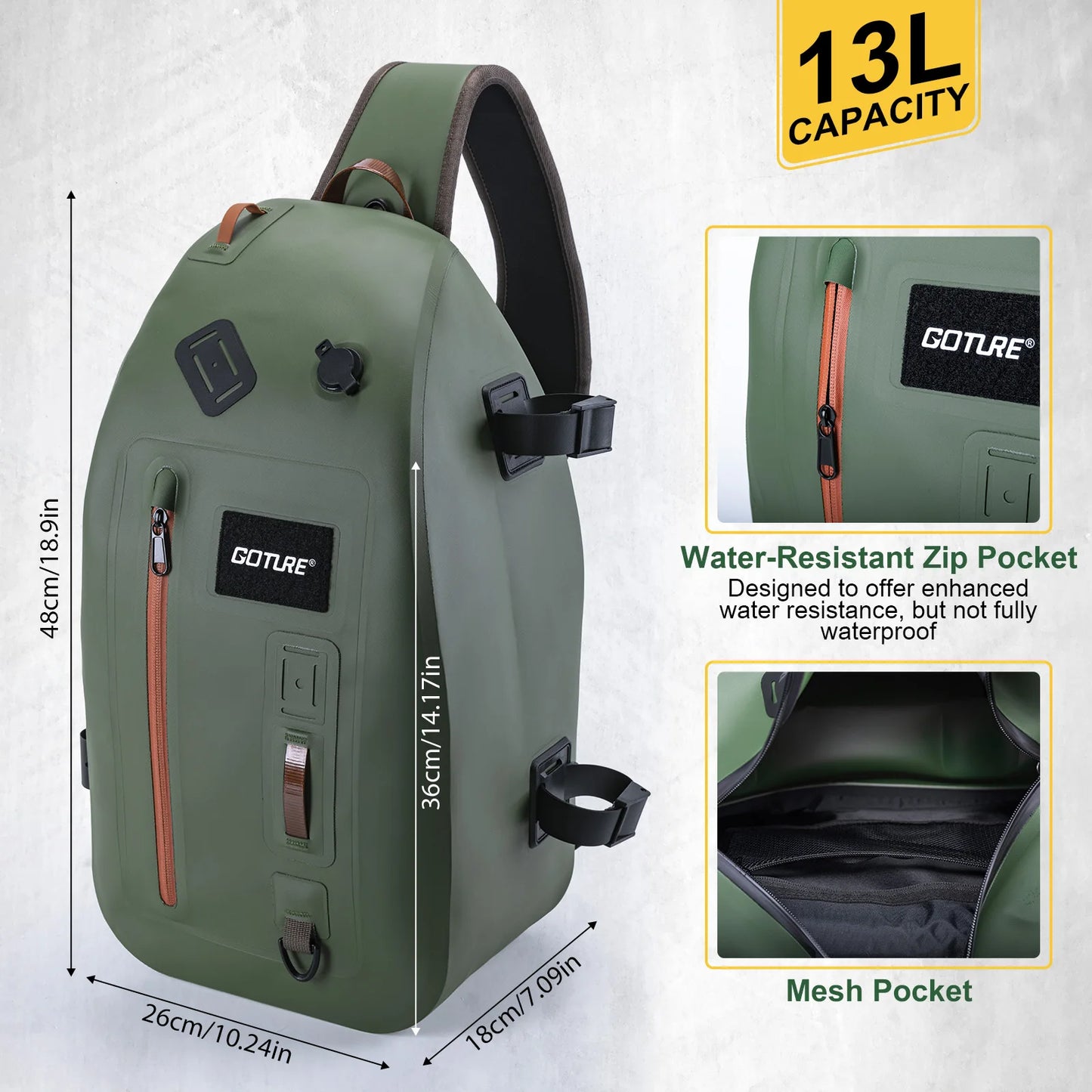 Goture IPX8 840D TUP Waterproof Dry Backpack for Fishing Trout Fishing Tackle Backpack Fly Sling Pack Fishing Tool Storage Bag