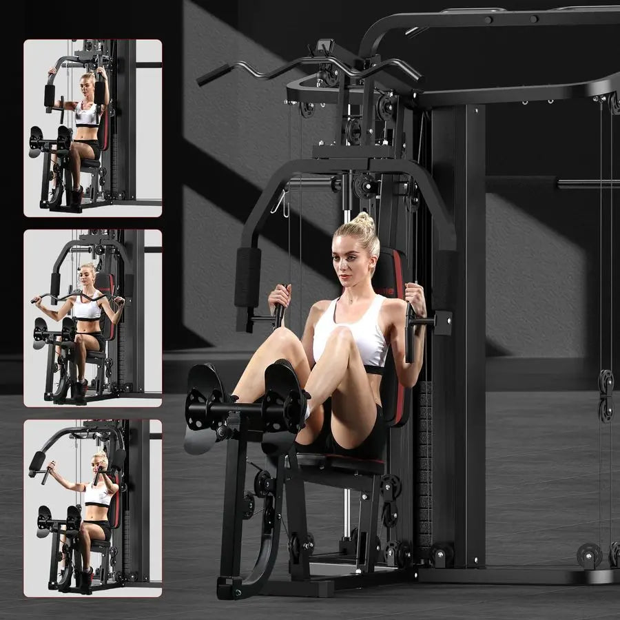 Multifunction Home Gym System Workout Station,Smith Machine with 138LB Weight Stack, Leg Press, LAT Station for Full Body Train