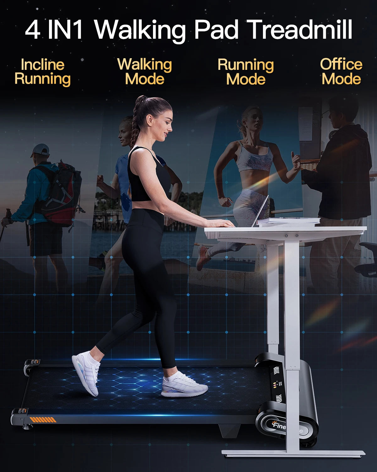 Under Desk Treadmill with Auto Incline,Walking Pad Treadmill 6-Level 13%  Auto Incline,2.5HP Portable Treadmills for Home&Office