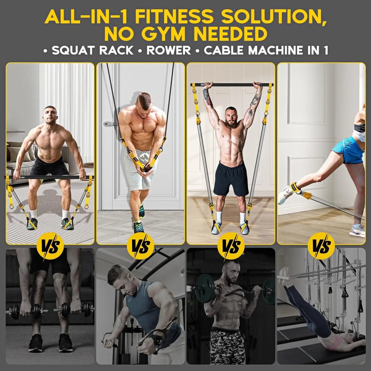 Portable Pilates Bar Kit with Adjustable Resistance Bands for Full Body Home Gym Strength Training