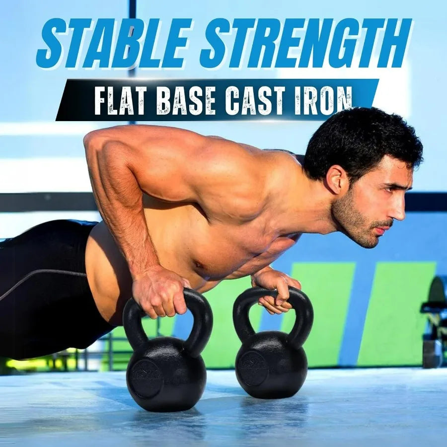 Kettlebell Sets, 5 - 10 - 15 - 20 - 25 - 30 LB Cast Iron Strength Training Kettlebells, Wide Handles & Flat Bottom, Multi-Level
