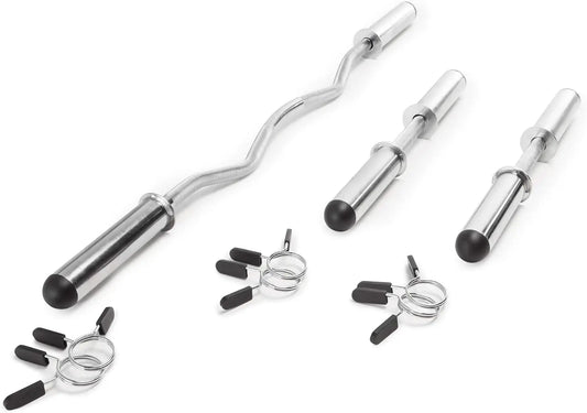 Heavy-Duty Curl Bar and Dumbbell Handle Set with Spring Collars for Arm Workouts