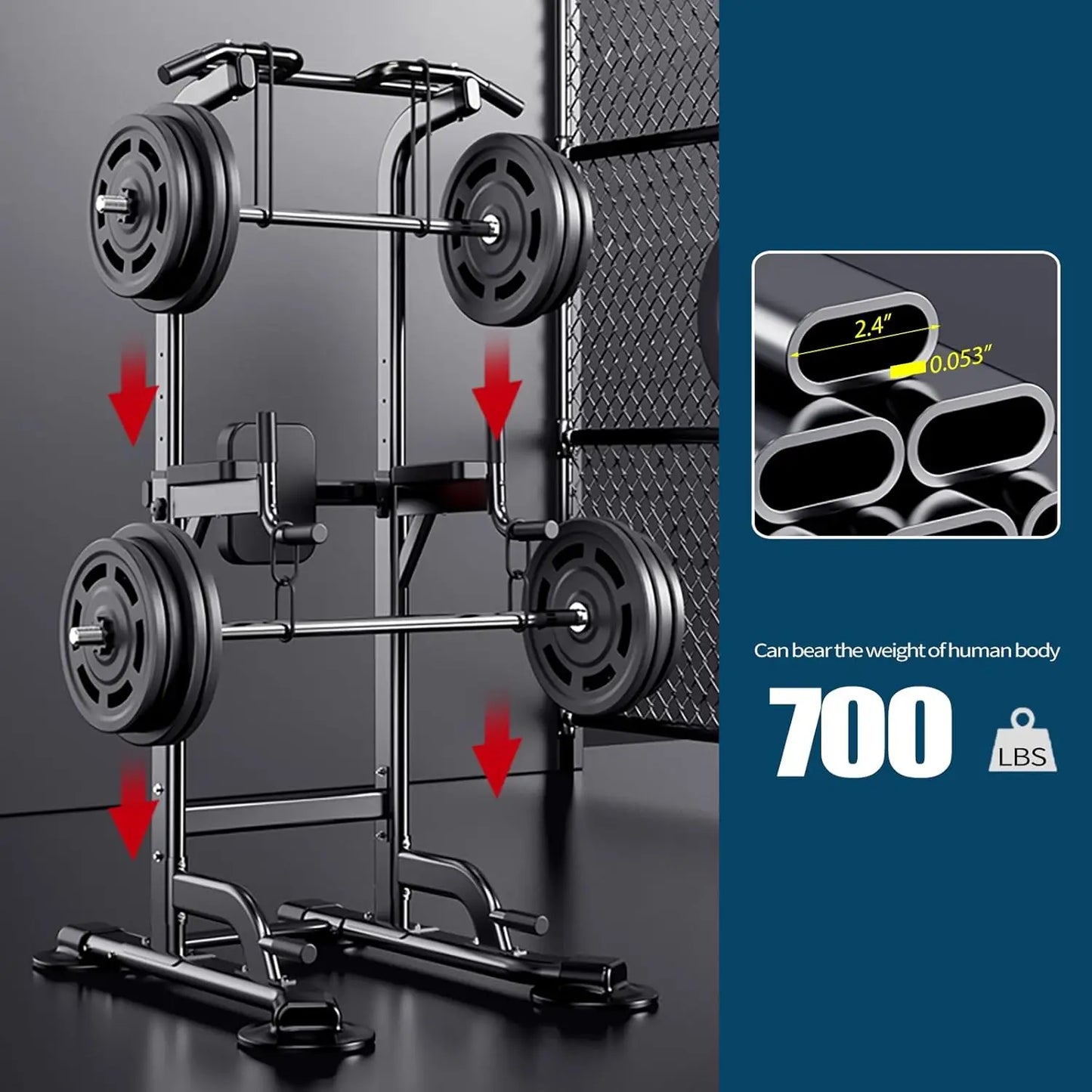 Adjustable Height Power Tower for Home Gym - Pull Up, Dip Station, Multi-Function Strength Training Equipment