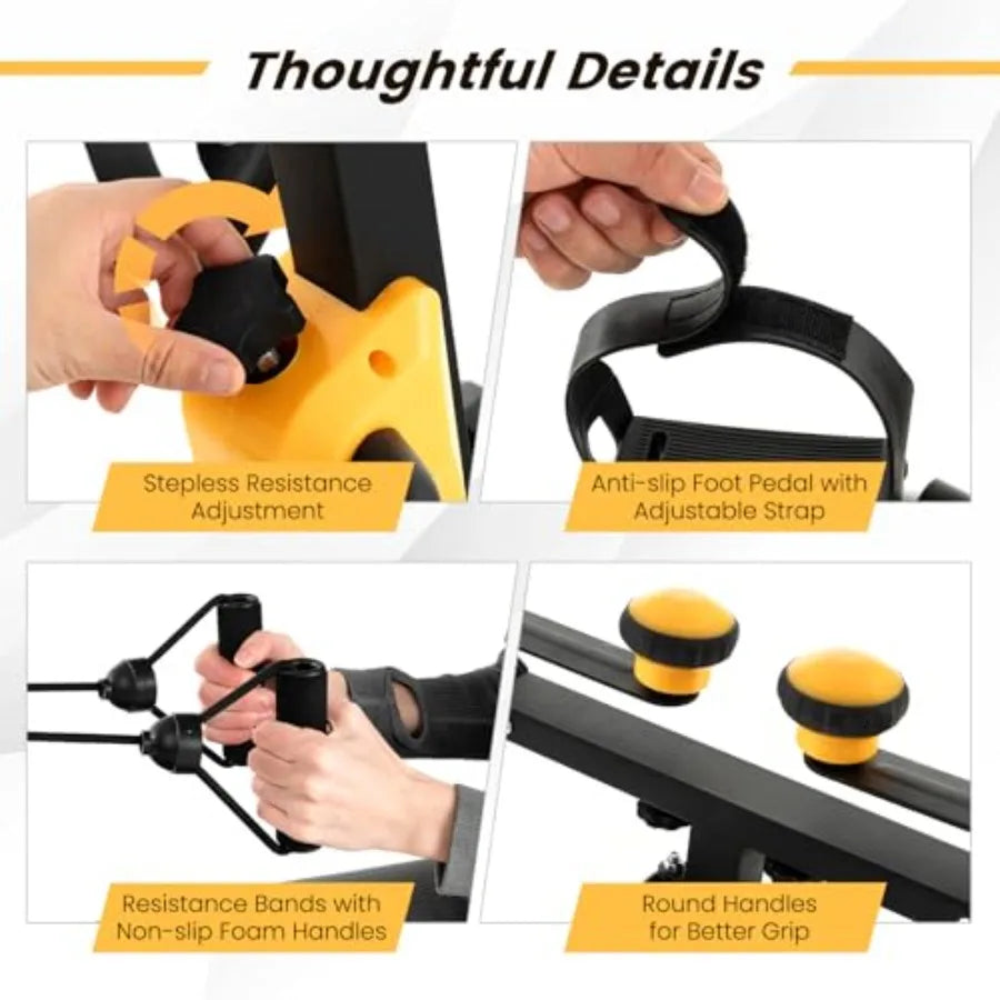 Foldable Pedal Exerciser for Seniors Hand Arm Leg Knee Physical Therapy Exercise Bike with Adjustable Height Handgrip Resistanc