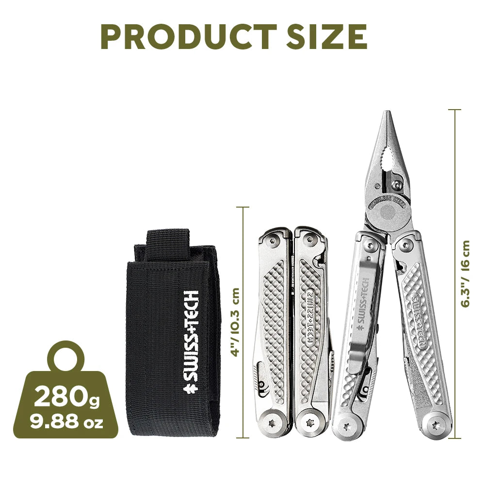 SWISS TECH 18 in 1 Portable Folding Pliers Pocket EDC Multitool Knife Hand Tools Outdoor Survival Hiking Camping Supplies Cutter