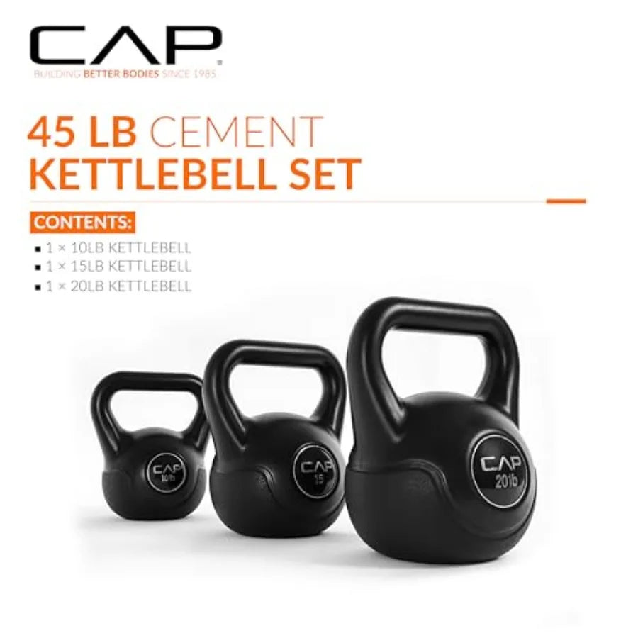 45 LB Cement Kettlebell Set 10 lb 15 lb 20 lb Vinyl-Coated Kettlebells for Strength Training Cardio Cross Training Home Gym Wor