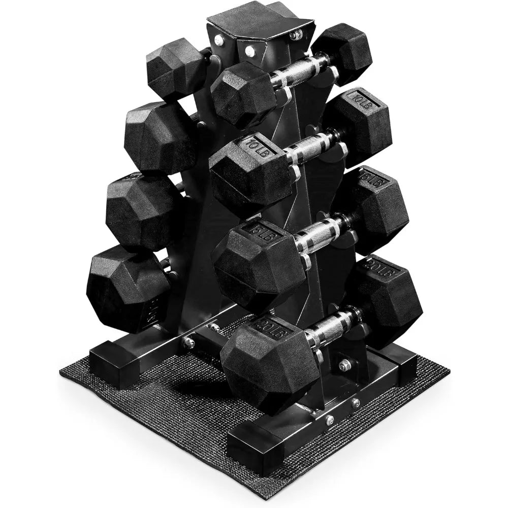 BalanceFrom Rubber Coated Hex Dumbbell Weight Set with Storage Rack, 100LB or 150LB or 200LB Set
