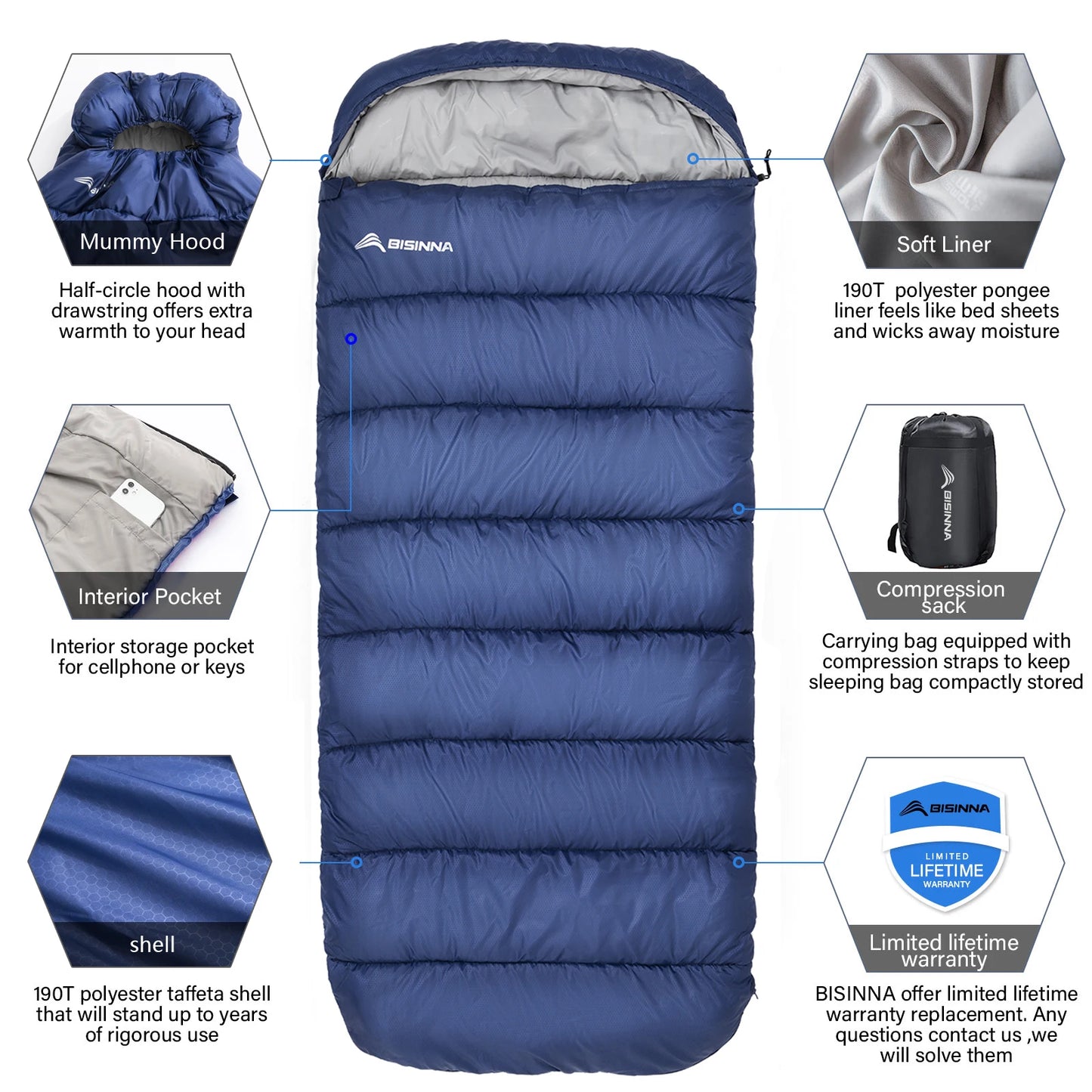 BISINNA XXL Camping Winter Sleeping Bag Lightweight Waterproof Loose Widen Bag Long Size for Adult Rest Outdoor Hiking Travel
