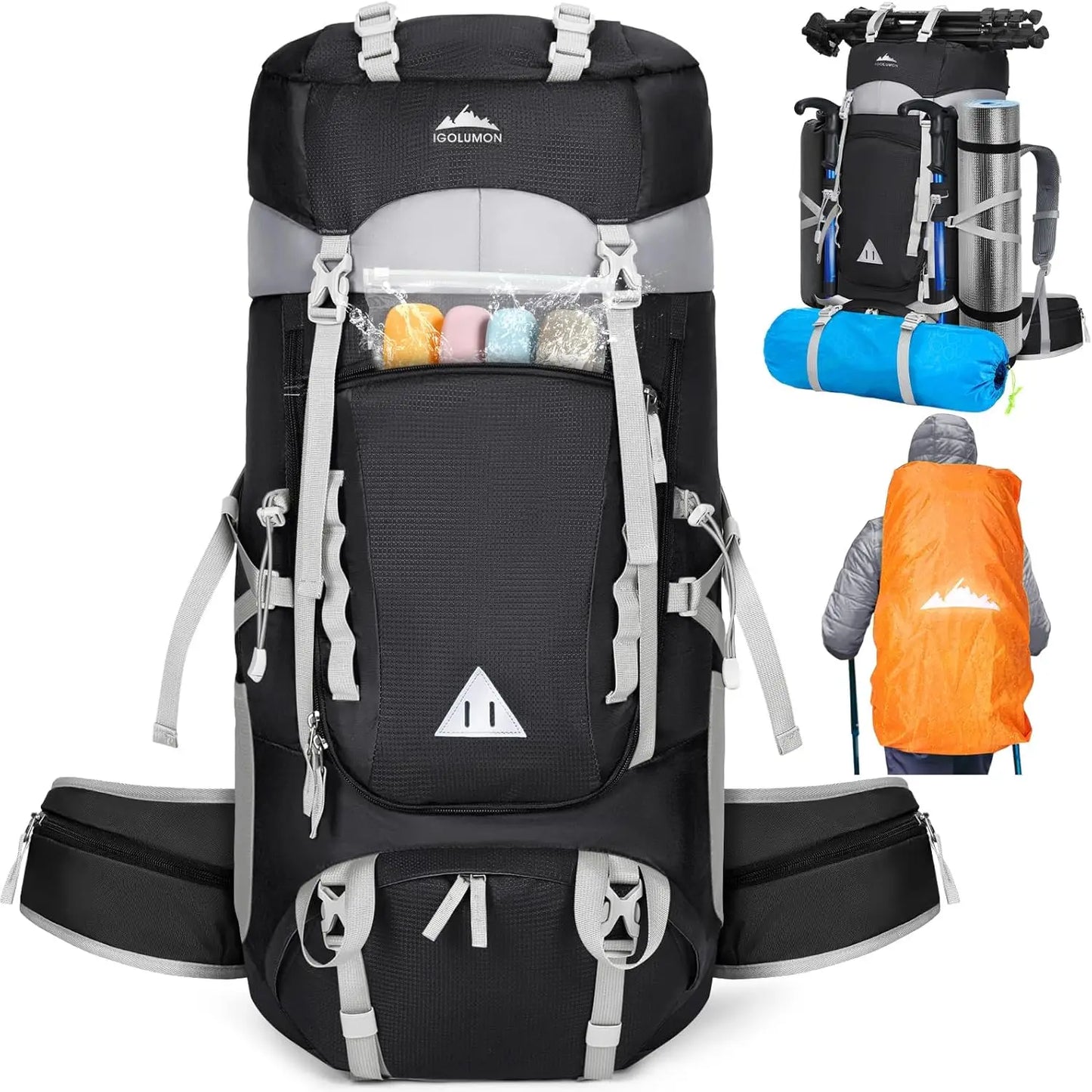 60L Waterproof Hiking Backpack with Rain Cover, Lightweight Camping Backpack for Men and Women